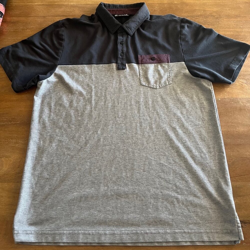 Travis Mathew Polo Shirt Mens Large Golf‎ Short Sleeve ColorBlock Blue Gray